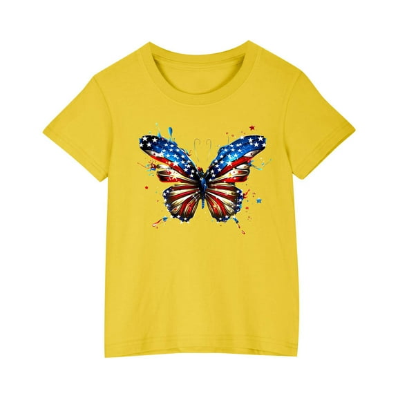 FamilyThread Toddler Kids Boys Girls American Flag Cotton T-shirt Fashion Cute Round Neck Print Tee Short Sleeve For 3-9 Years