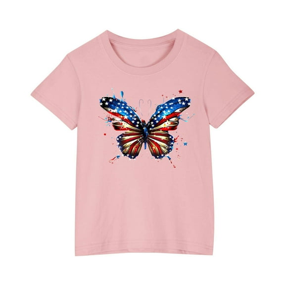 FamilyThread Toddler Kids Boys Girls American Flag Cotton T-shirt Fashion Cute Round Neck Print Tee Short Sleeve For 3-9 Years