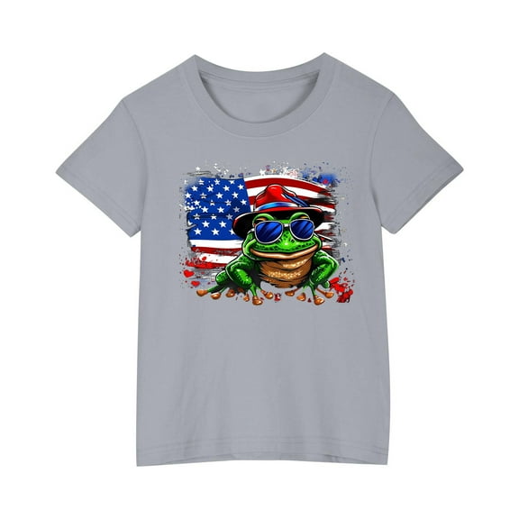 FamilyThread Toddler Kids Boys Girls American Flag Cotton T-shirt Fashion Cute Round Neck Print Tee Short Sleeve For 3-9 Years