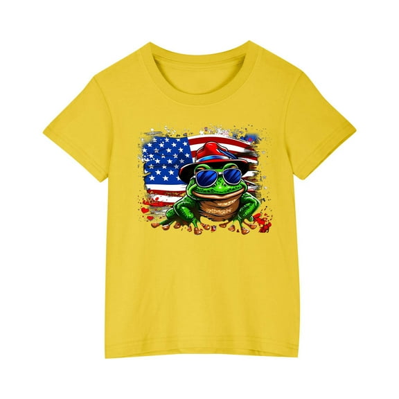 FamilyThread Toddler Kids Boys Girls American Flag Cotton T-shirt Fashion Cute Round Neck Print Tee Short Sleeve For 3-9 Years