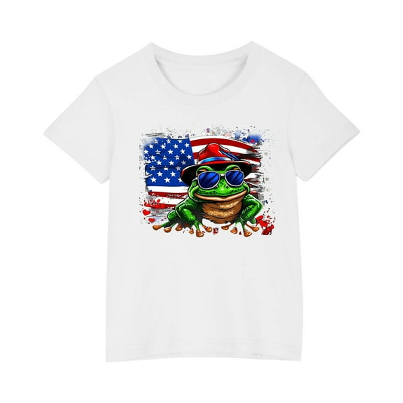 FamilyThread Toddler Kids Boys Girls American Flag Cotton T-shirt Fashion Cute Round Neck Print Tee Short Sleeve For 3-9 Years