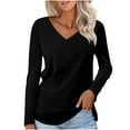thumbnail image 1 of FamilyThread Women Shirt Long Sleeve V Neck Casual Basic Summer Curved Hem Tunic Tops Solid Color Casual shirt, 1 of 5