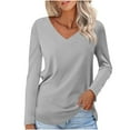 thumbnail image 1 of FamilyThread Women Shirt Long Sleeve V Neck Casual Basic Summer Curved Hem Tunic Tops Solid Color Casual shirt, 1 of 5