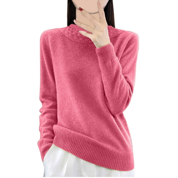 FamilyThread Women's Classic Long Sleeve Crew Neck Lightweight Knit Sweater Fall Pullover Top Cable Loose Casual Sweater Solid Color Comfy Clothes