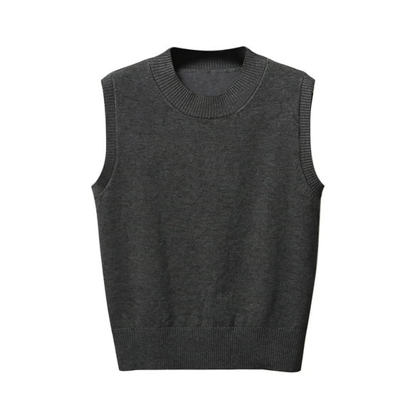 FamilyThread Women's Crew Neck Knit Sweater Vest Sleeveless Casual Trendy Fall Ribbed Solid Color Pullover Tank Basic Tops