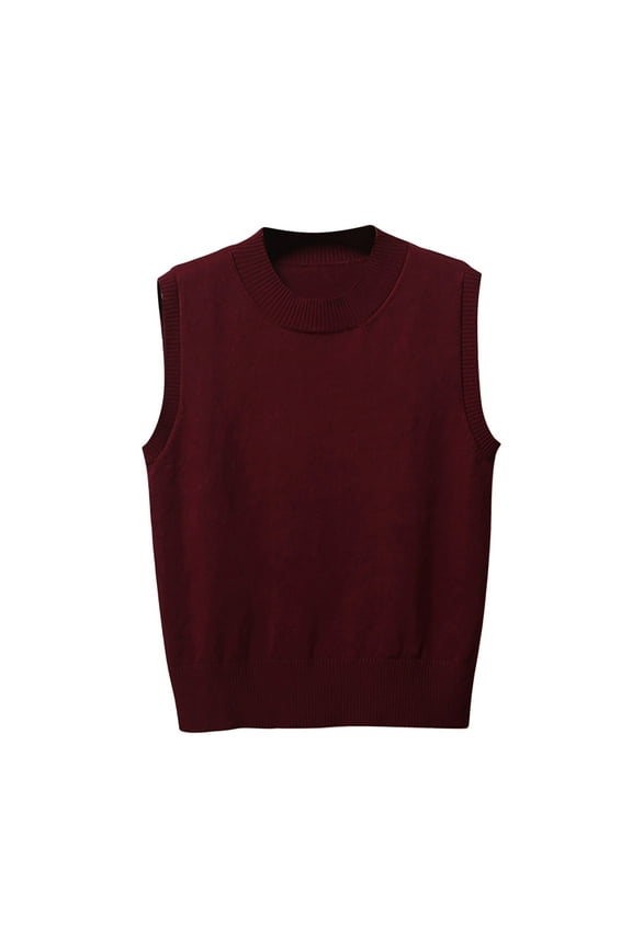 Women's Crew Neck Knit Sweater Vest Sleeveless Casual Trendy Fall Ribbed Solid Color Pullover Tank Basic Tops