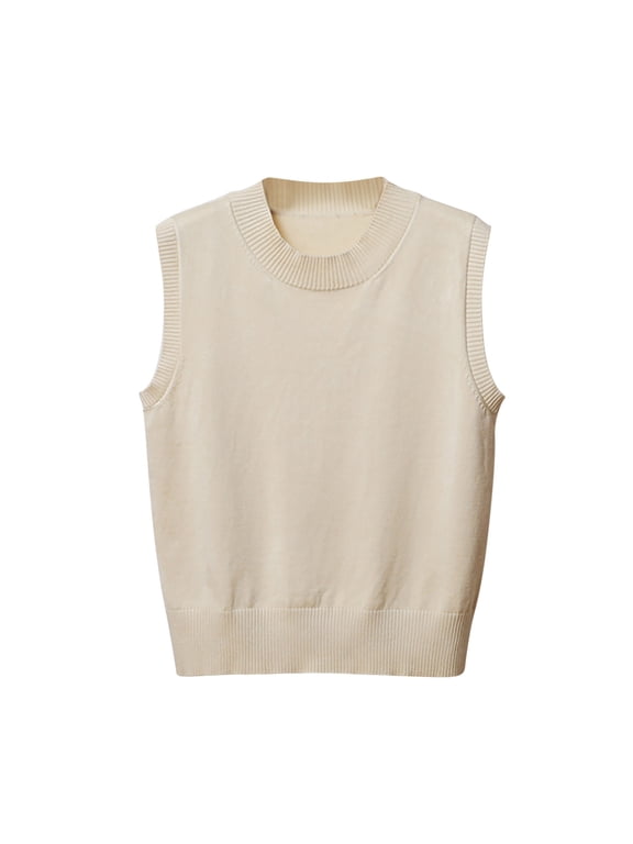 Women's Crew Neck Knit Sweater Vest Sleeveless Casual Trendy Fall Ribbed Solid Color Pullover Tank Basic Tops