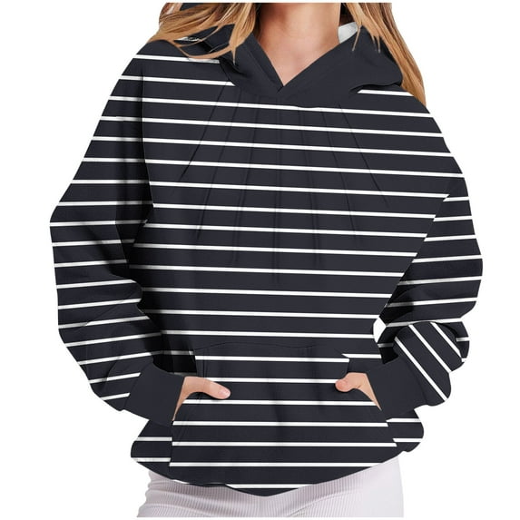 FamilyThread Women’s Oversized Hoodies Casual Long Sleeve Loose Fashion Pleated With Pockets Pullover Tops Stripe Style Hooded Sweatshirts