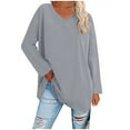 thumbnail image 1 of FamilyThread Women's Summer Tops V Neck Oversized Long Sleeve Shirts Loose Casual Blouse Tee Dressy Fashion Solid Color Shirt, 1 of 5