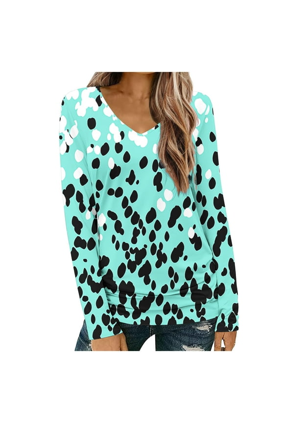 Women's Tops Long Sleeve Spring Crew Neck Shirts Trendy Loose Fall Tops Casual Shirts