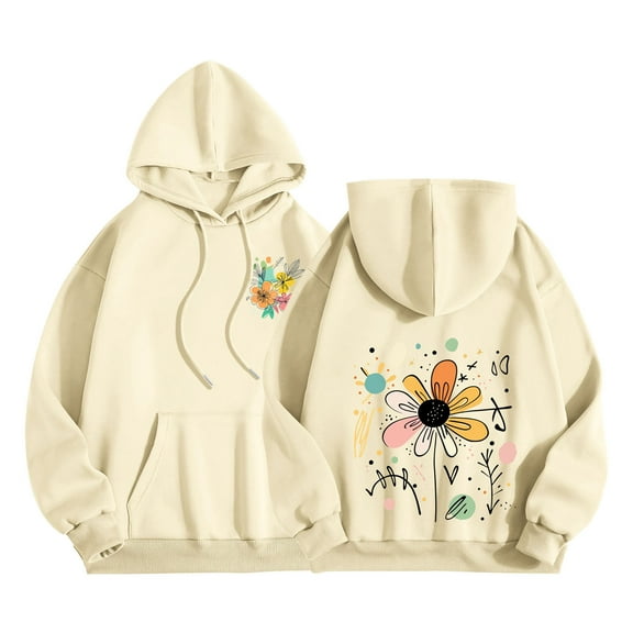 FamilyThread Womens Fall Long Sleeve Hoodies Sweatshirts Sunflower Graphic Casual Pullover Sweaters Warm Clothes