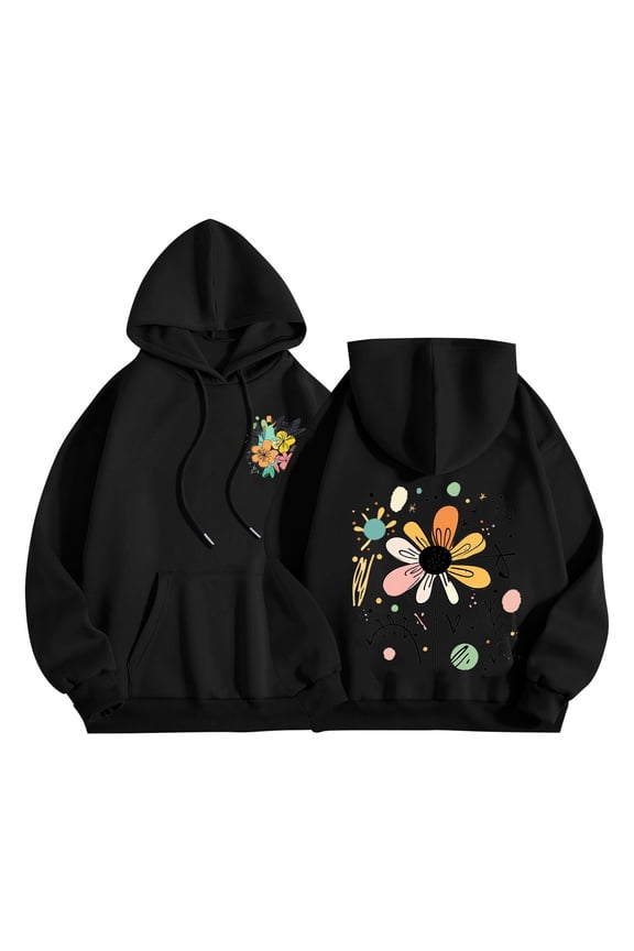 Womens Fall Long Sleeve Hoodies Sweatshirts Sunflower Graphic Casual Pullover Sweaters Warm Clothes