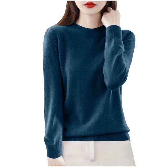 FamilyThread Womens Fashion Long Sleeve Knit Sweatshirt Solid Color Crew Neck Cute Pullover Loose Causal Tops