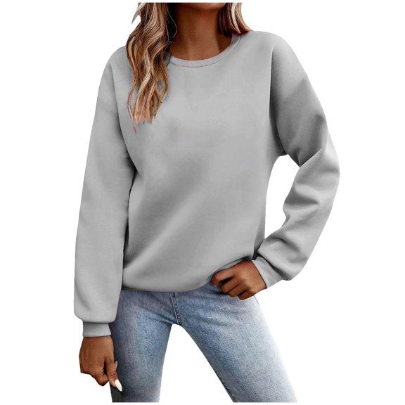 FamilyThread Womens Fashion Long Sleeve Sweatshirt Solid Color Crew Neck Cute Pullover Tunic Causal Tops