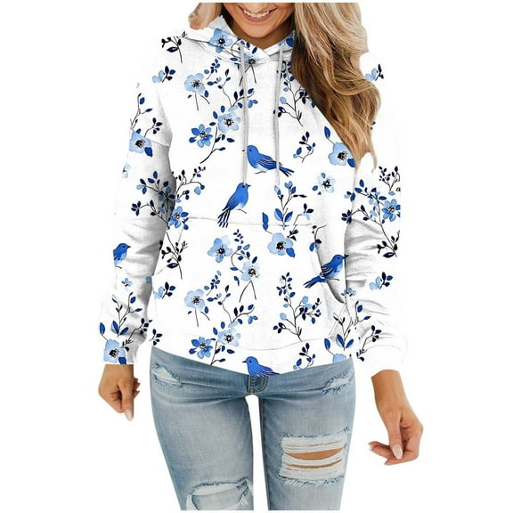 FamilyThread Womens Hoodies Fall Long Sleeve Drawstring Pullover Floral Tops With Pockets Fashion Graphic Loose Casual Sweatshirt