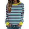 thumbnail image 1 of FamilyThread Womens Long Sleeve Fashion Crewneck Lightweight Sweatshirt Stripe Style Graphic Pullover Casual Tops, 1 of 5