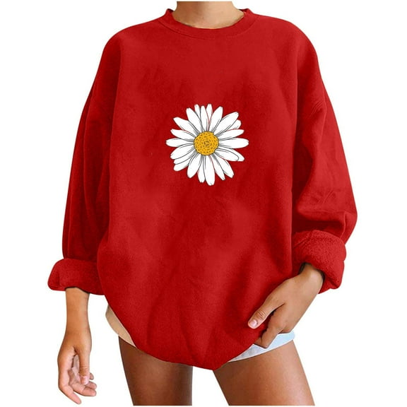 FamilyThread Womens Long Sleeve Oversized Crewneck Lightweight Sweatshirt Fashion Sunflower Graphic Pullover Casual Tops