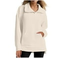 thumbnail image 1 of FamilyThread Womens Long Sleeve Quarter Zip Pullover Solid Sweatshirts With Pocket Casual Lapel Zipper Collared Ribbed Knit Shirts, 1 of 8