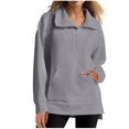thumbnail image 1 of FamilyThread Womens Long Sleeve Quarter Zip Pullover Solid Sweatshirts With Pocket Casual Lapel Zipper Collared Ribbed Knit Shirts, 1 of 8