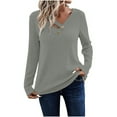 thumbnail image 1 of FamilyThread Womens Long Sleeve V Neck Button Up T Shirts Casual Basic Summer Ribbed Knit Work Solid Color Tops, 1 of 6