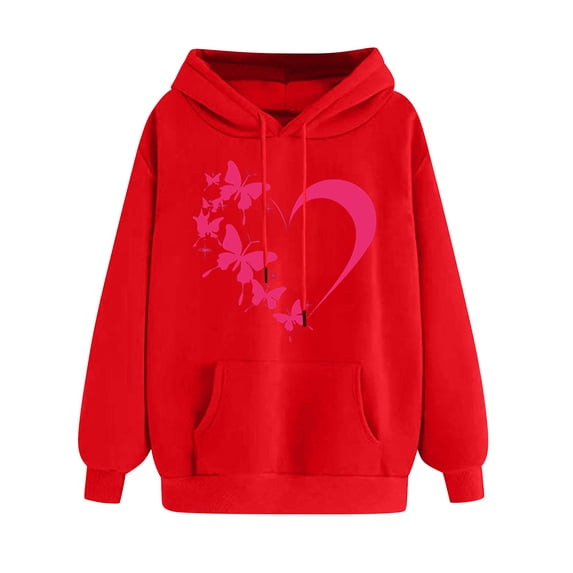 FamilyThread Womens Pullover Hoodie Comfortable Long Sleeve Sweatshirts Heart Graphic Casual Loose Tops Kangaroo Pocket Shirts