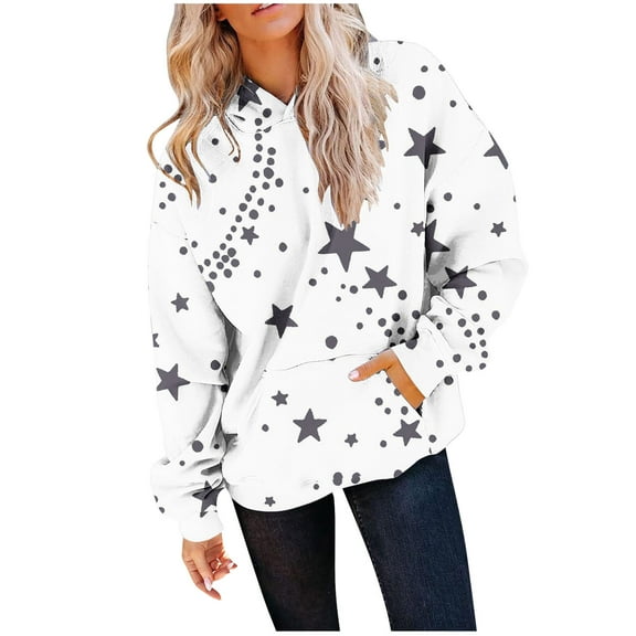 FamilyThread Womens Pullover Hoodie Comfortable Long Sleeve Sweatshirts Star Graphic Casual Loose Tops Kangaroo Pocket Shirts