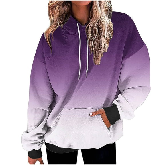 FamilyThread Womens Pullover Hoodie Fashion Long Sleeve Sweatshirts Gradient Color Casual Loose Tops Kangaroo Pocket Shirts