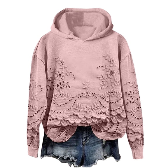 FamilyThread Womens Pullover Hoodie Fashion Long Sleeve Sweatshirts Hallow Flower Graphic Casual Tunic Tops Shirts