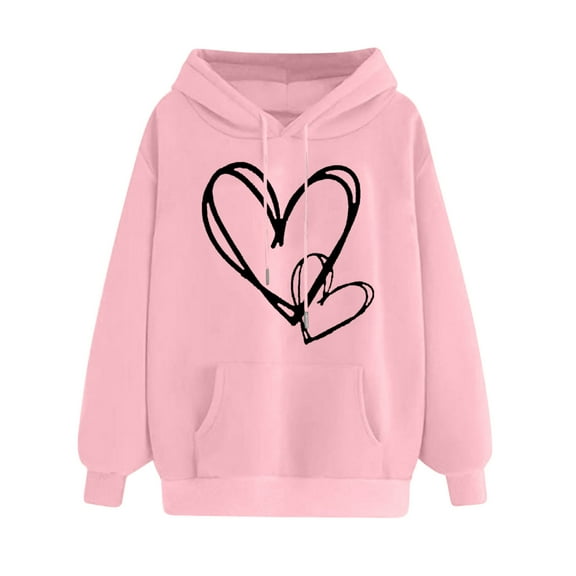 FamilyThread Womens Pullover Hoodie Fashion Long Sleeve Sweatshirts Hallow Heart Graphic Casual Loose Tops Kangaroo Pocket Shirts