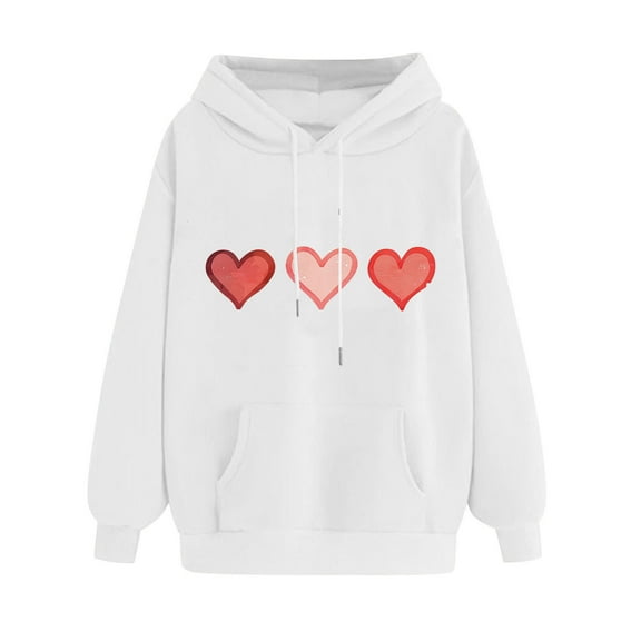FamilyThread Womens Pullover Hoodie Versatile Long Sleeve Sweatshirts Heart Graphic Casual Tunic Tops Kangaroo Pocket Shirts