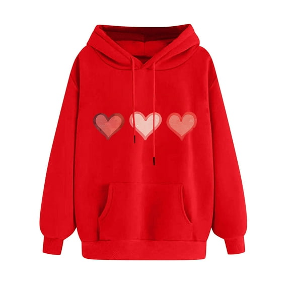 FamilyThread Womens Pullover Hoodie Versatile Long Sleeve Sweatshirts Heart Graphic Casual Tunic Tops Kangaroo Pocket Shirts