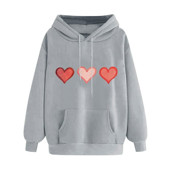 FamilyThread Womens Pullover Hoodie Versatile Long Sleeve Sweatshirts Heart Graphic Casual Tunic Tops Kangaroo Pocket Shirts