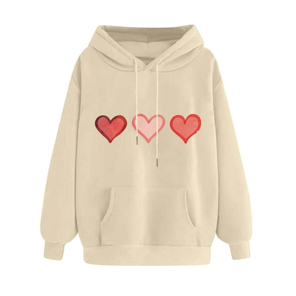 FamilyThread Womens Pullover Hoodie Versatile Long Sleeve Sweatshirts Heart Graphic Casual Tunic Tops Kangaroo Pocket Shirts