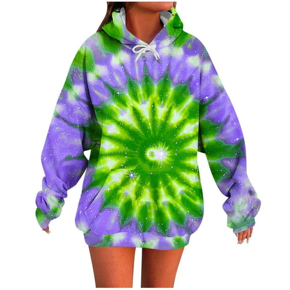 FamilyThread Womens Tie Dye Crewneck Long Sleeve Pullover Shirt Lightweight Sweatshirt Casual Loose Trendy Fashion Printed Tops With Pockets