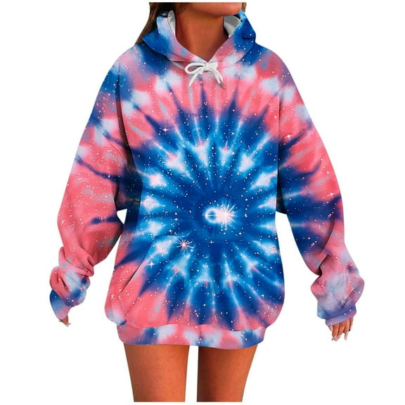 FamilyThread Womens Tie Dye Crewneck Long Sleeve Pullover Shirt Lightweight Sweatshirt Casual Loose Trendy Fashion Printed Tops With Pockets