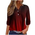 thumbnail image 1 of FamilyThread Womens V Neck Puff Long Sleeve Button Down Tunic Pleated Blouses Fall Tops Ruffle Cuffs Dressy Casual T-Shirts, 1 of 5