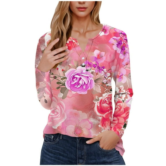 FamilyThread Womens V Neck Waffle Knit Shirts Long Sleeve Loose Warm Soft Solid Fashion Tee Tops Sweaters Casual Pullovers