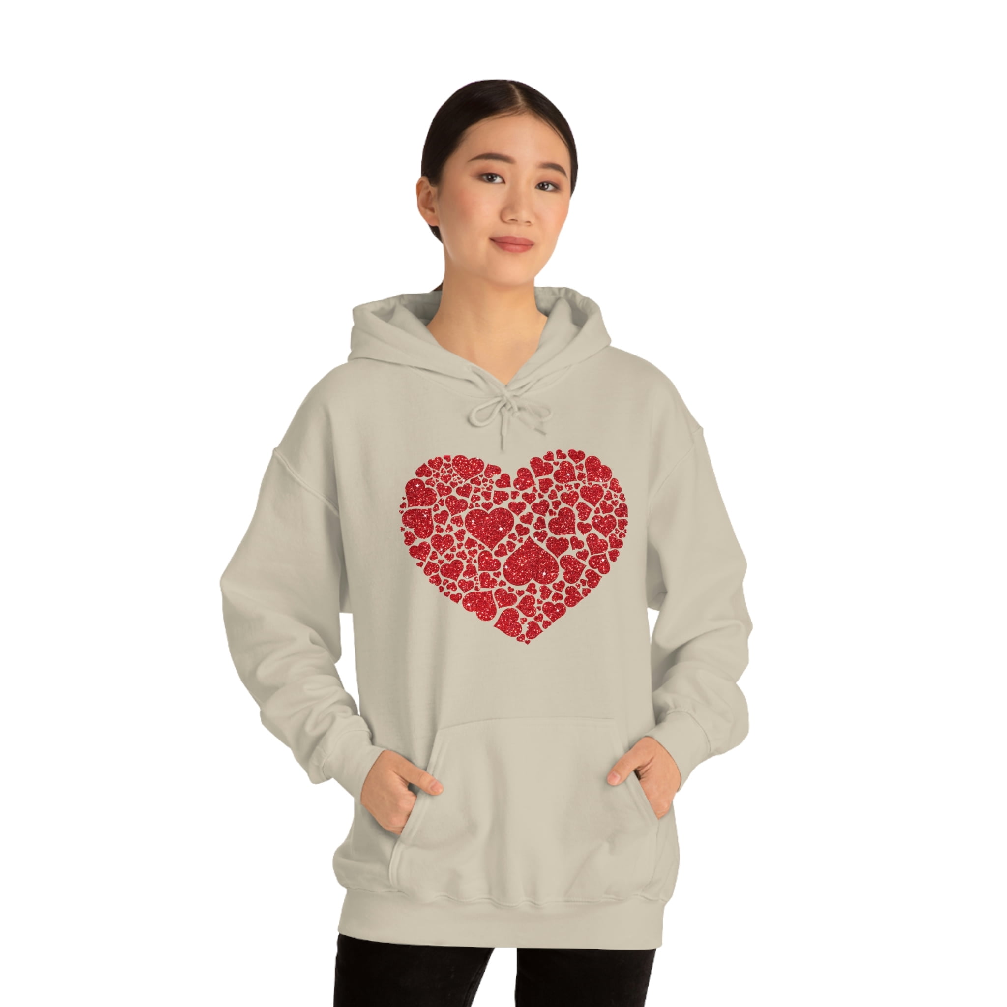 LLC Women's Red Heart Love Shirt, Valentine's Day Graphic TShirt, Glitter Heart
