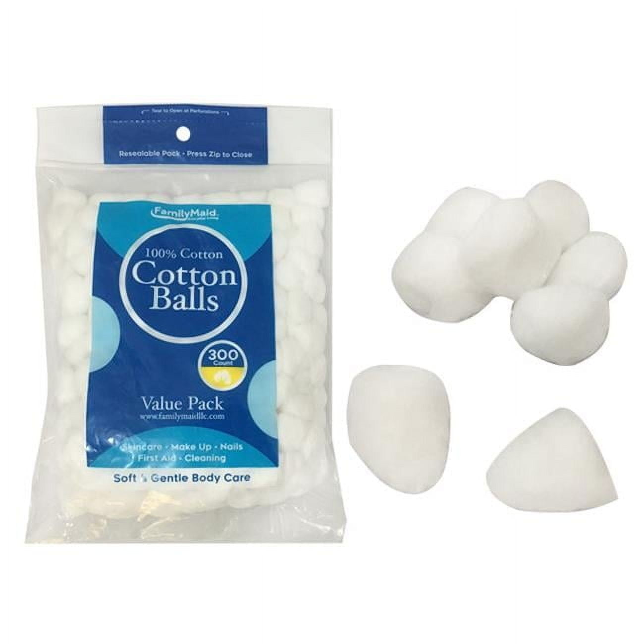 Familymaid 23741 0.3 gm Printed PE Bag Reclosable Cotton Balls, 300 Piece - Pack of 96