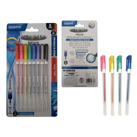 Familymaid 26779 6 in. Glitter Ink Gel Pens, Assorted Color - 8 Piece