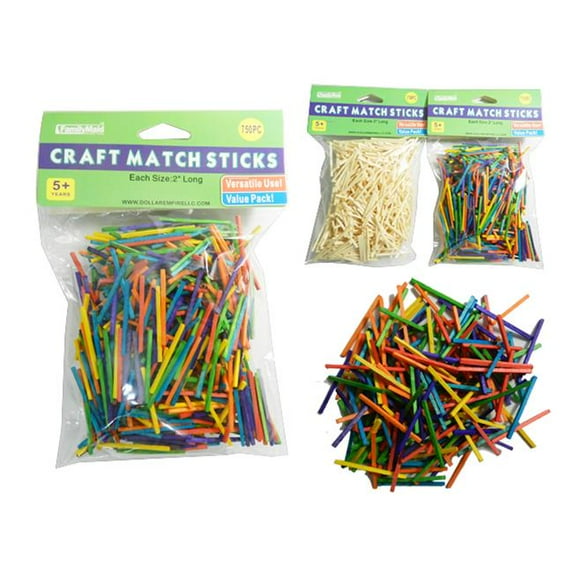 Familymaid 34124 2 in. Wood Plus Color Craft Match Stick, 750 Piece - Pack of 144