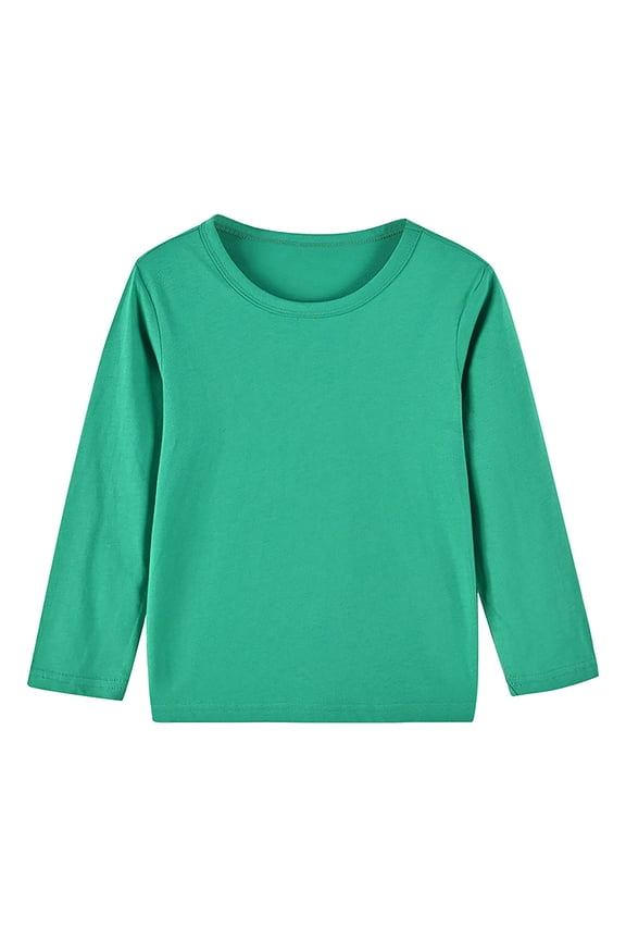 Boys' Long Sleeve Tees Tagless Crewneck Cotton Soft Solid Color Long Sleeve T-shirt For 2-12Y