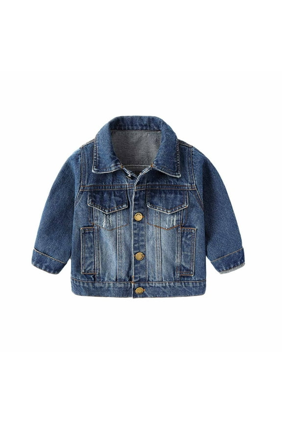 Boys Ripped Flap Pocket Button Front Long Sleeve Collared Denim Jacket Long Sleeve For 1-8Y
