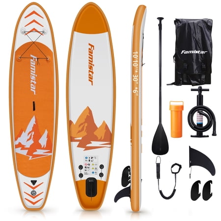 Famistar 10'10" Inflatable Stand Up Paddle Board SUP w/ 3 Fins, Adjustable Paddle, Pump & Carrying Backpack