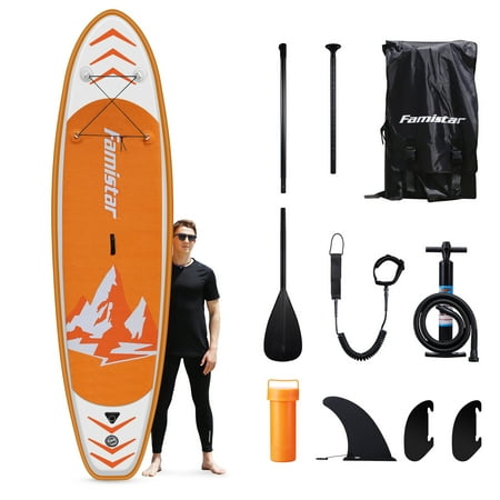 Famistar 10'10" Inflatable Stand Up Paddle Board SUP w/ 3 Fins, Adjustable Paddle, Pump & Carrying Backpack