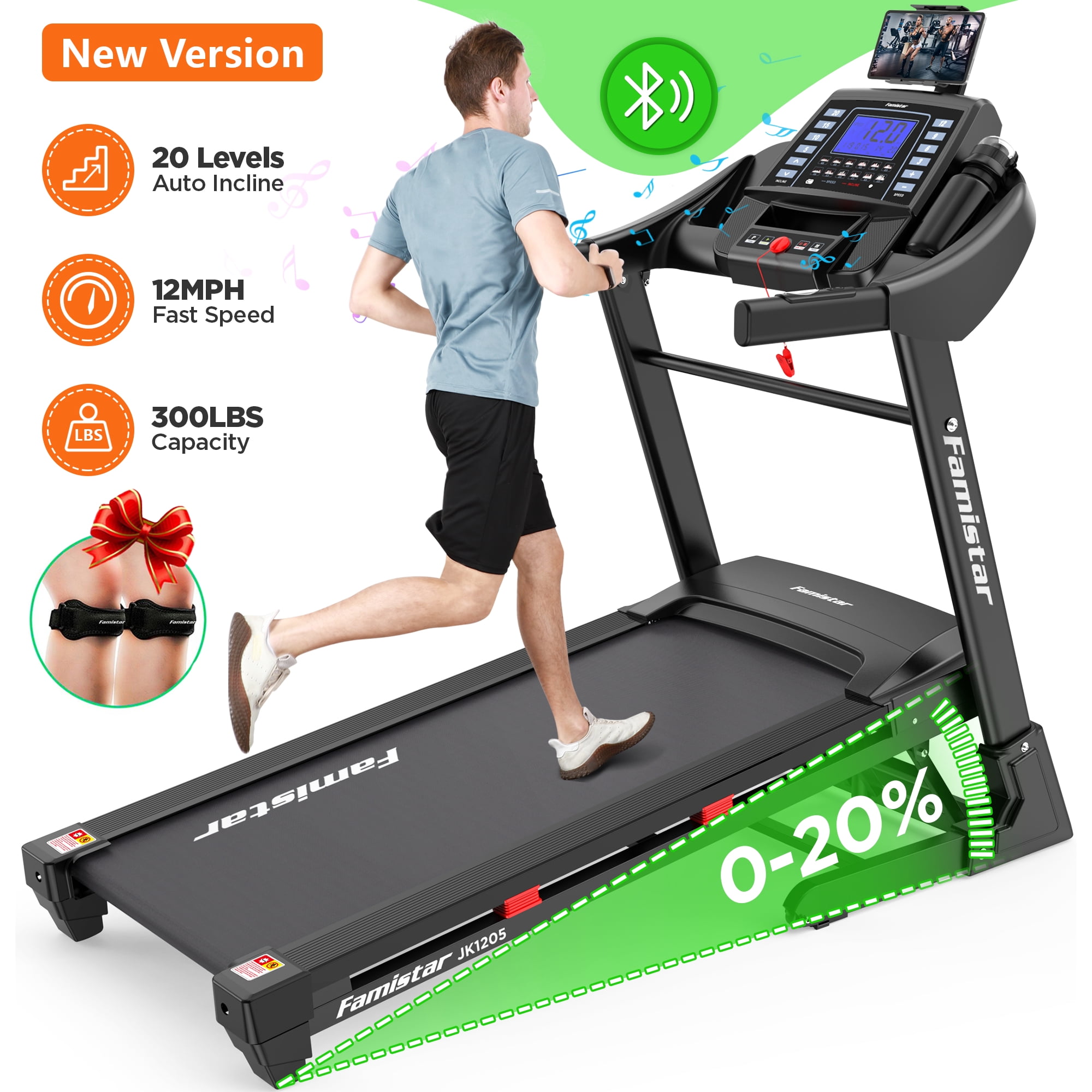 Famistar 4.0HP Clearance Folding Treadmill with 20 Levels Auto Incline, 300LB Capacity, 12MPH Speed Controls