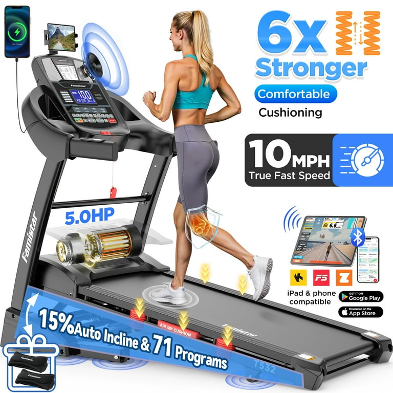 Famistar Folding Treadmill for Home with 15 Auto Incline