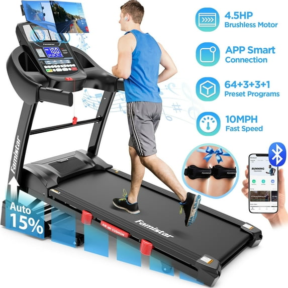 4.5HP Folding Treadmill W/Remote APP Control 300 LB Capacity for Home, 15% Auto Incline Upgrade HiFi Stero Bluetooth Speakers, Up to 10MPH Speed for Home Office Workout