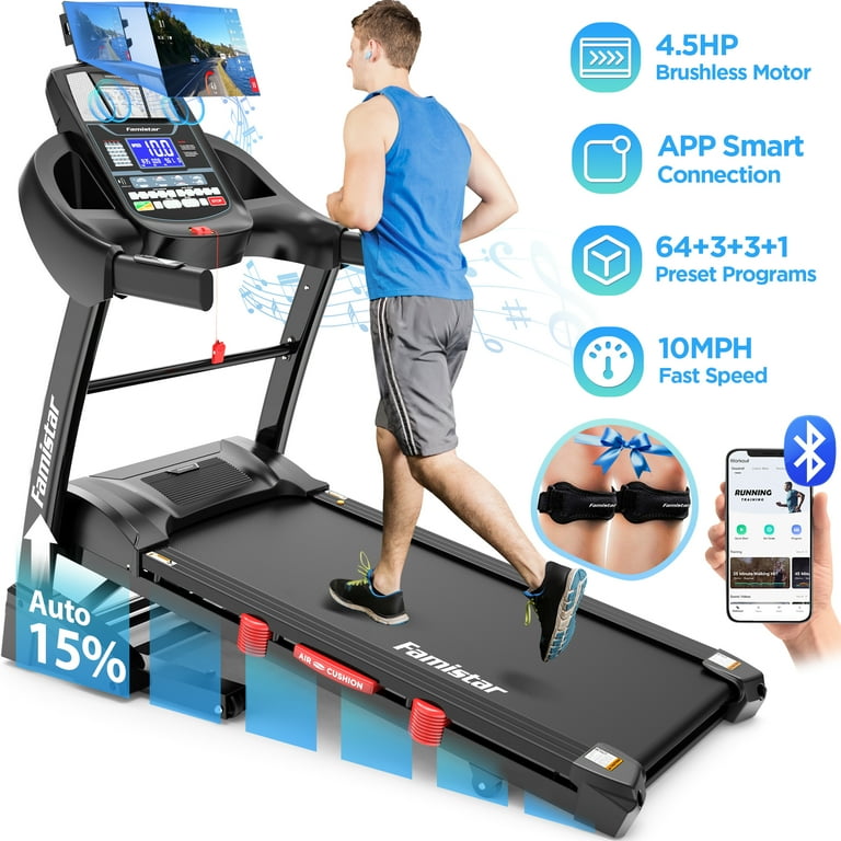 Famistar 4.5HP Treadmill APP Control 300 LB 15 Incline Bluetooth Speakers 10MPH Home Office Workout Walmart