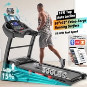4.5HP Folding Treadmill for Home with 15 Levels Auto Incline, 300LB Capacity, 10MPH Speed Controls, App Control, New Version, Black